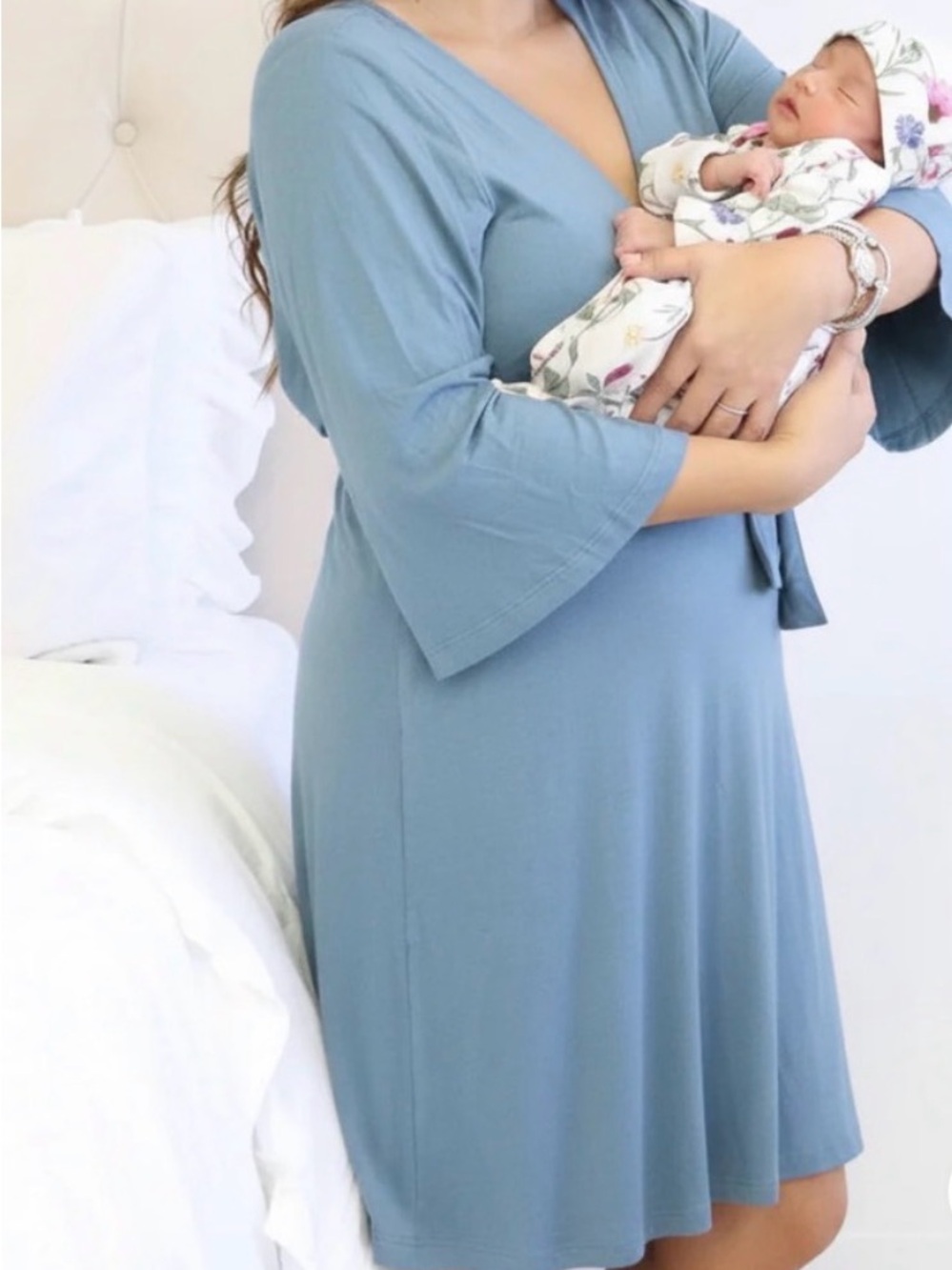 Caden Lane Solid Dusty Blue Bamboo Knit Maternity Robe OS